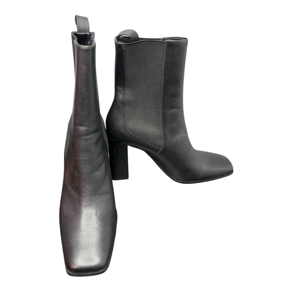 Zara Black Leather Heeled Booties